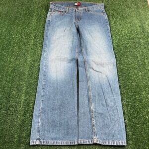 Vintage Tommy Hilfiger Jeans Womens Size 9 32x30" Wide-Leg Baggy Light Wash Y2K
